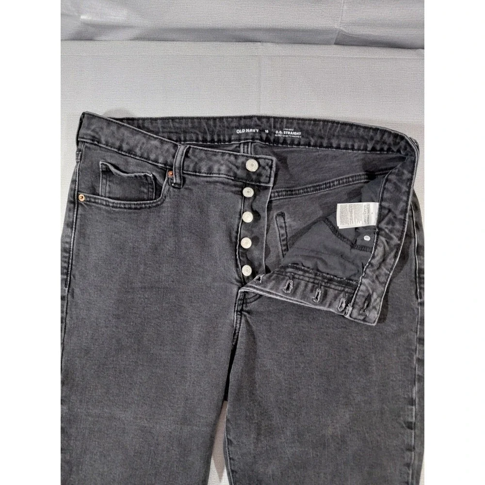 Old Navy High Rise O.G. Straight Jeans Button Fly Women's Sz 16 Black Denim‎